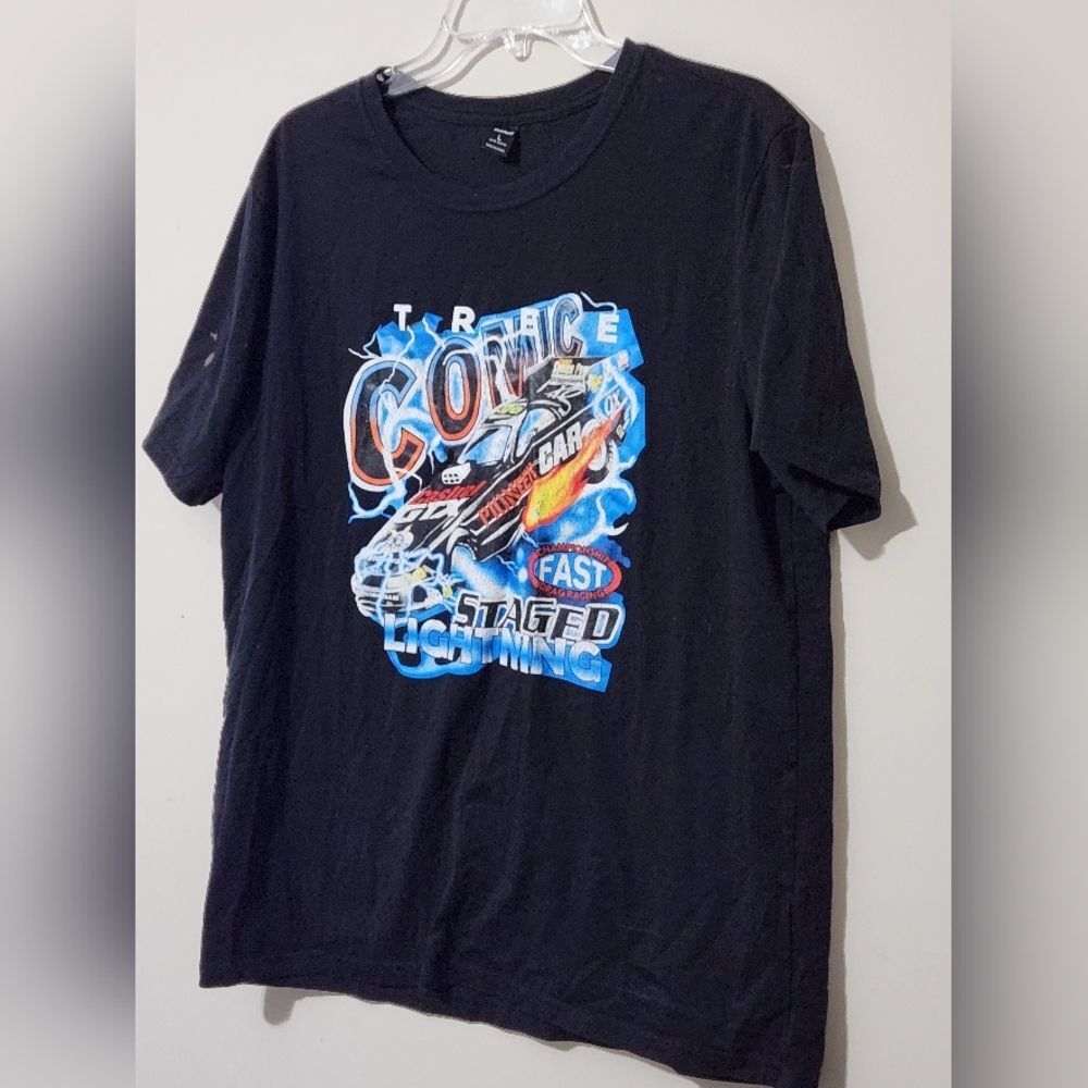 ROMWE Black Tee with Racing Graphic